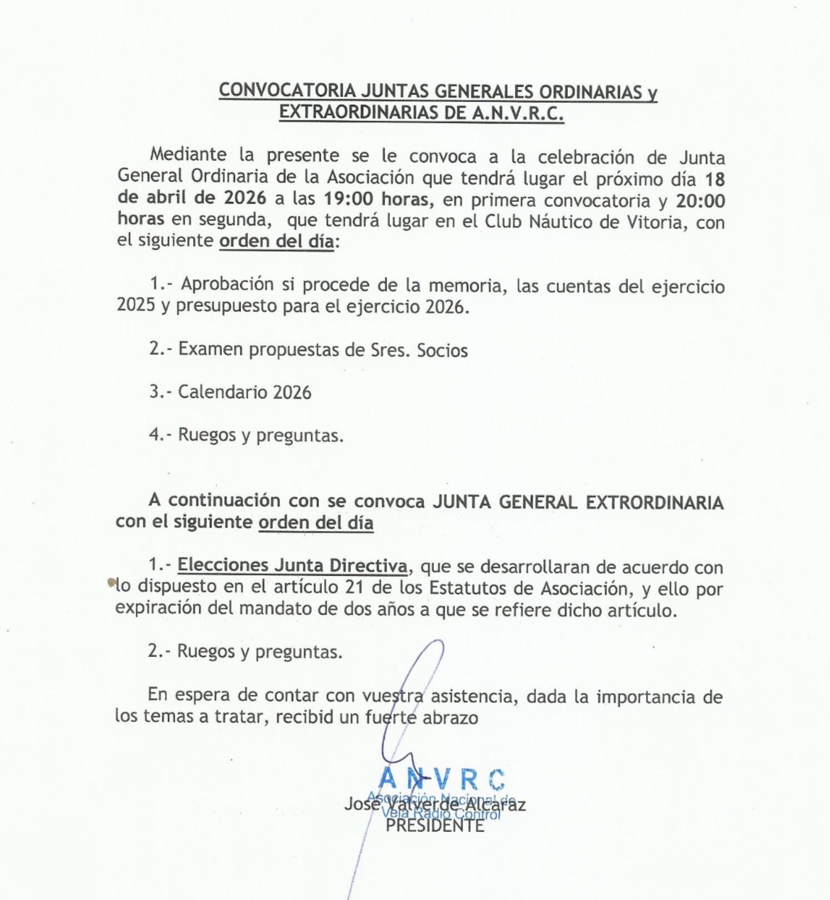 Convocatoria Juntas Generales 2026